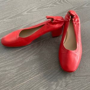 Block heel red ballet shoes